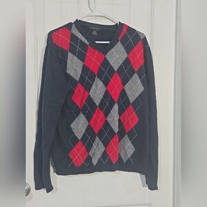 Banana Republic Argyle Sweater Mens Large Cotton Cashmere V-Neck